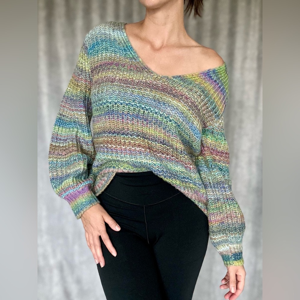 Loft Lou & Grey Off the Shoulder Oversized Rainbow Knit Sweater, Women’s Small